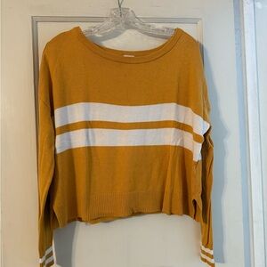 Garage Mustard and White Striped Lightweight Sweater Size Medium